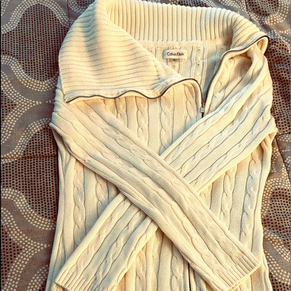 Calvin Klein Cream Sip Up Cowl neck Sweater Dress